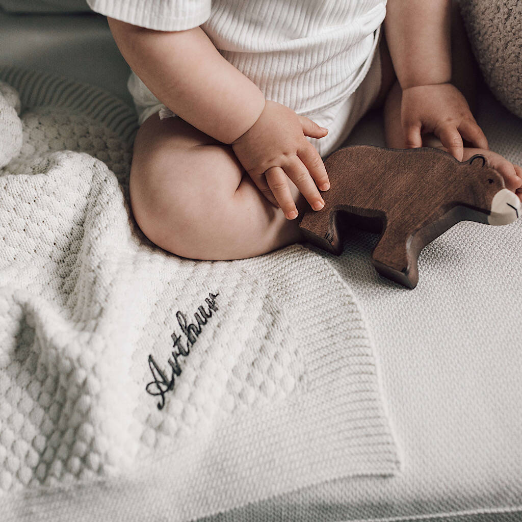 Personalised Oatmeal Organic Cotton Baby Blanket By Isaac Anthony