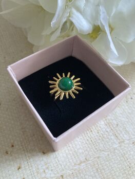 Gold Adjustable Sun Ring Emerald Green, 3 of 6