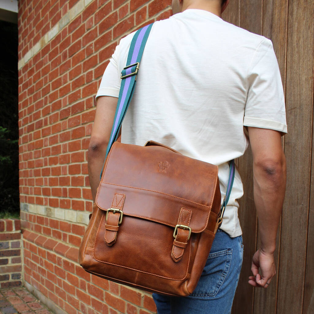 'Rigby' Personalised Leather Messenger Bag In Tan, 1 of 10