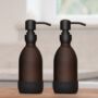 Matte Amber Glass Soap Dispensers Black Set Of Two, thumbnail 1 of 5