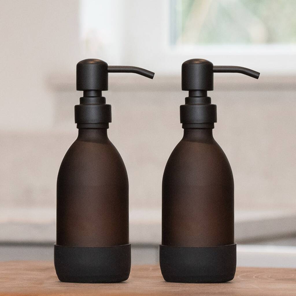 Matte Amber Glass Soap Dispensers Black Set Of Two By Ordinary Better