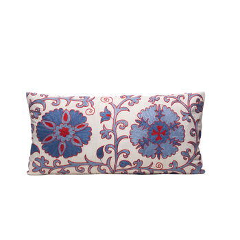 Edelweiss Snow Silk Suzani Cushion Double Sided Ikat, 4 of 5