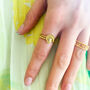 Gold Plated Engraved Stackable Selene Moon Ring, thumbnail 6 of 6