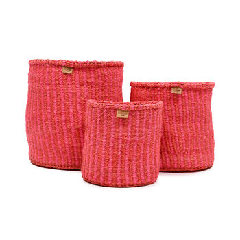 Kiwanda: Red And Pink Pinstripe Woven Storage Basket, 9 of 9