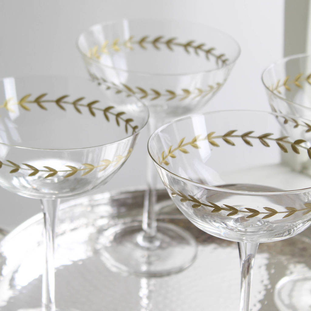 four gold laurel wreath champagne saucers by marquis & dawe