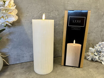 23cm White Ribbed LED Pillar Candle – Real Wax, 2 of 12