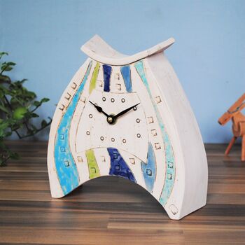 Mantel Handmade Clock With Blue And Green Wavy Stripes, 3 of 7