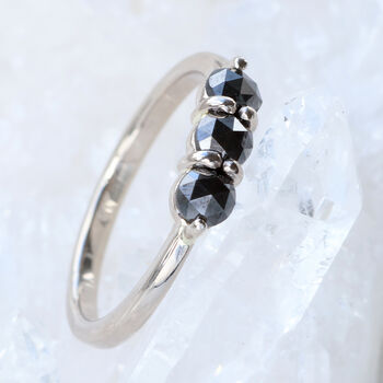 Black Diamond Trilogy Ring In 18ct White Gold, 3 of 9