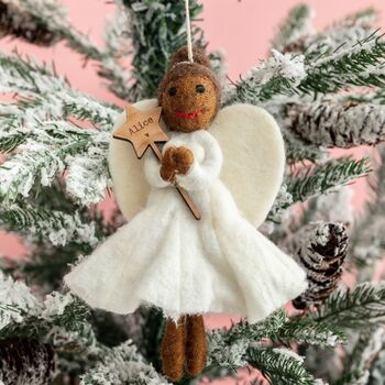 Personalised Felt Christmas Black Angel Tree Decoration, 2 of 7