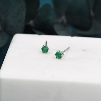 Emerald Green Cz Stud Earrings In Sterling Silver, 5 of 12