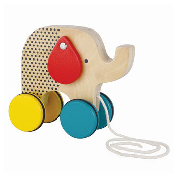 Eco Friendly Colourful Pull Along Wooden Elephant, 2 of 2