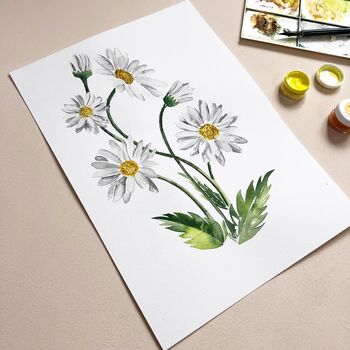 Daisy April Birth Flower Watercolour Art Print, 3 of 4