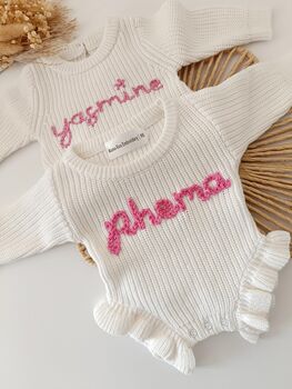 Personalised Frill White Name Romper,Baby Gift, 2 of 4