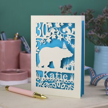 Personalised Papercut Bear Birthday Card, 5 of 7