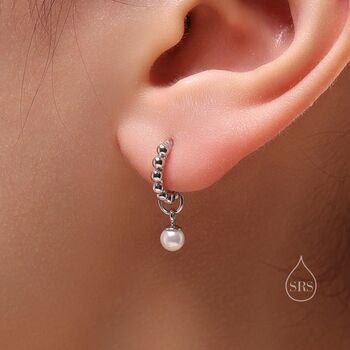 Sterling Silver Tiny Mother Of Pearl Pebble Huggie Hoop Earrings, 3 of 11