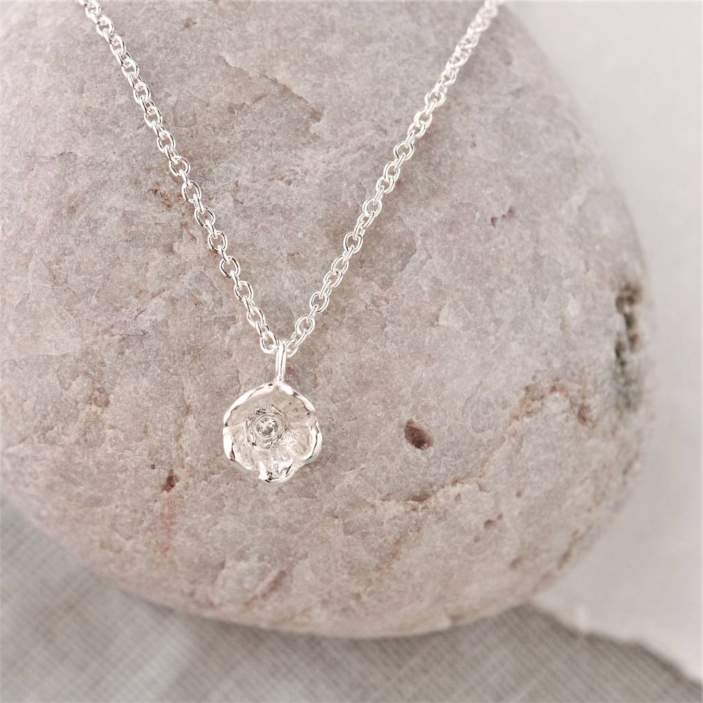 Diamond Forget Me Not Necklace In Silver, 1 of 3