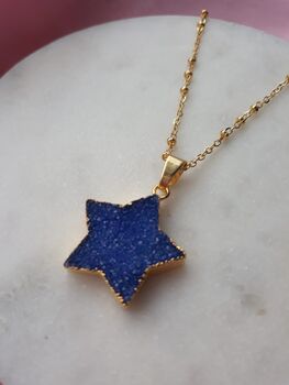 Midnight Blue Druzy Gemstone Gold Plated Necklace, 3 of 5