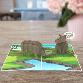 You Make Me Horny! 3D Rhinos Pop Up Silly Funny Anniversary Love Card, 9 of 9