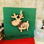 Personalised Reindeer Christmas Card Wooden Decoration, thumbnail 6 of 9