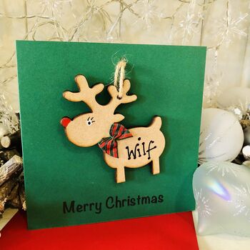 Personalised Reindeer Christmas Card Wooden Decoration, 6 of 9