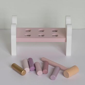 Personalised Wooden Pink Bunny Hammer Bench Toy, 7 of 12