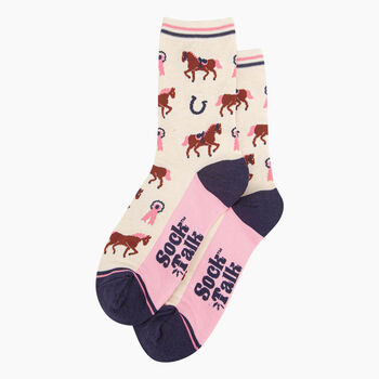 Women's Bamboo Socks Cream Horse Riding, 2 of 5