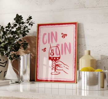 Cin Cin Wall Art Print Happy Hour Kitchen Disco, 4 of 8