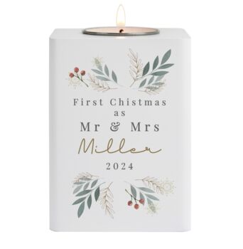 Personalised Christmas Foliage White Tealight Holder, 4 of 5