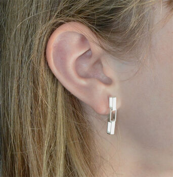 'Mondrian' Sterling Silver Link Earrings, 4 of 5
