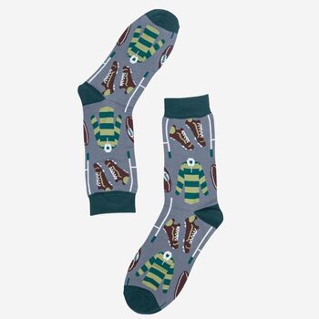 Men's Rugby Bamboo Socks In Grey And Green, 2 of 2