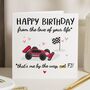 Funny F1 Cars Birthday Card For Husband Or Boyfriend, thumbnail 1 of 7
