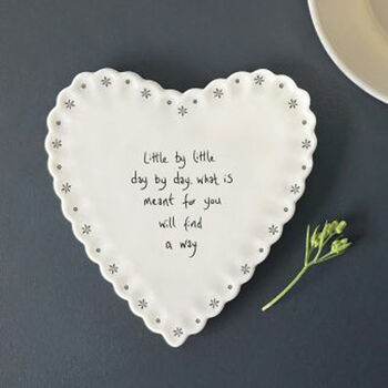 East Of India Heart Porcelain Coaster Gift With Words 'What Is Meant For You', 2 of 5