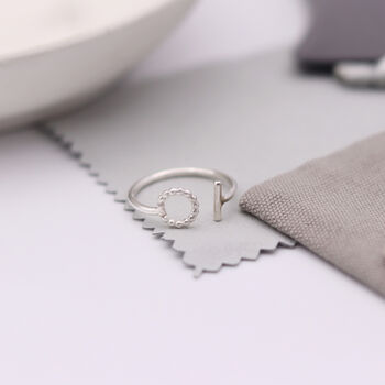 T Bar Silver Beaded Wire Ring, 3 of 5