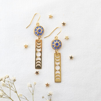 Sun And Moon Phases Long Drop Earrings, 7 of 12