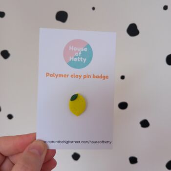 Lemon Shaped Polymer Clay Small Pin Badge, 2 of 2