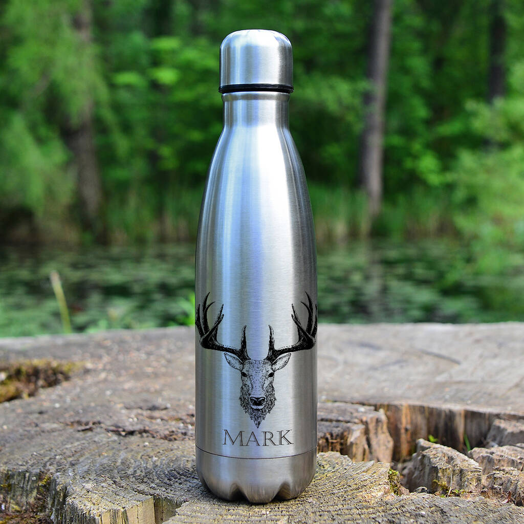 personalised-stag-silver-insulated-drinks-bottle-by-love-lumi-ltd