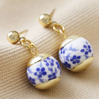 Blue Willow Stud Drop Earrings In Gold Plating, 3 of 3