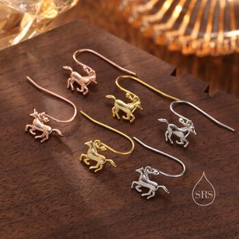Sterling Silver Cute Horse Dangle Hook Earrings, 5 of 10