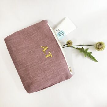 Personalised Makeup Pouch, Lavender Linen Pouch Bag, 3 of 6