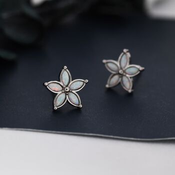 Fire Opal Flower Stud Earrings In Sterling Silver, 6 of 12