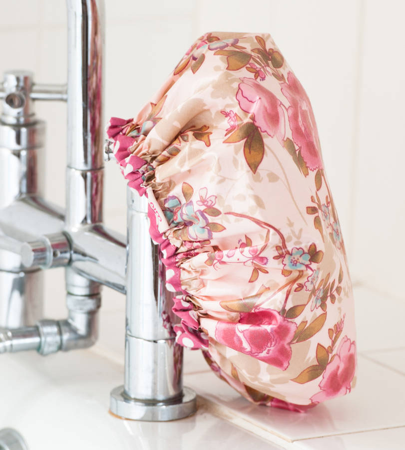 Waterproof Shower Cap In Pink Rose Print