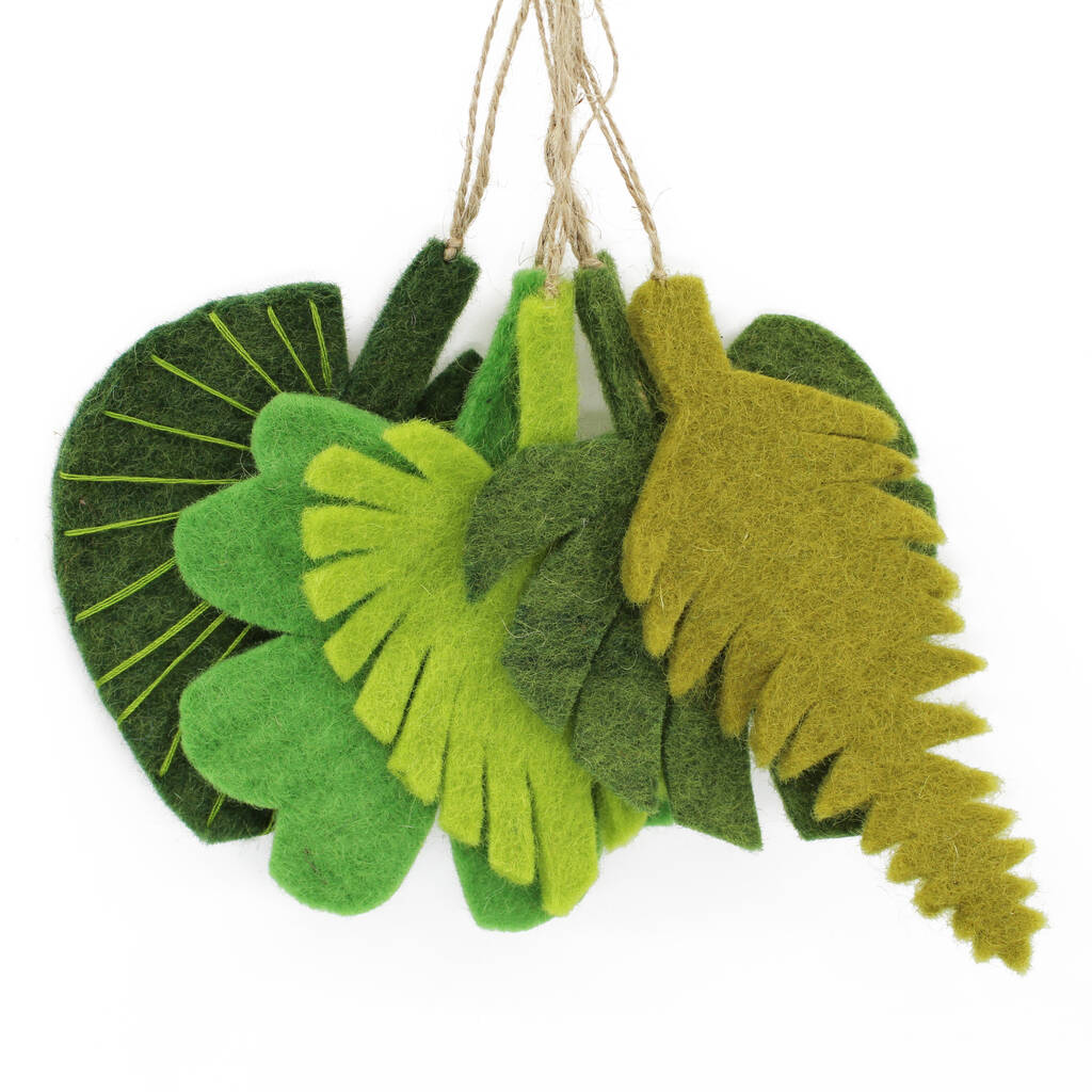 Handmade Felt Botanical Leaves Set Of Five Decorations By Felt so good