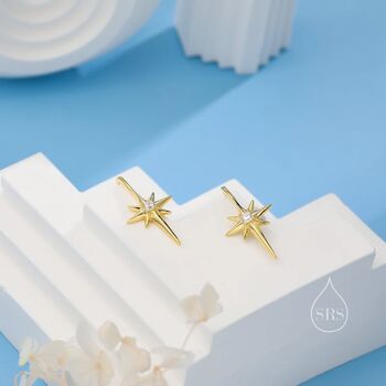 Cz Starburst Hook Earrings In Sterling Silver, 5 of 9