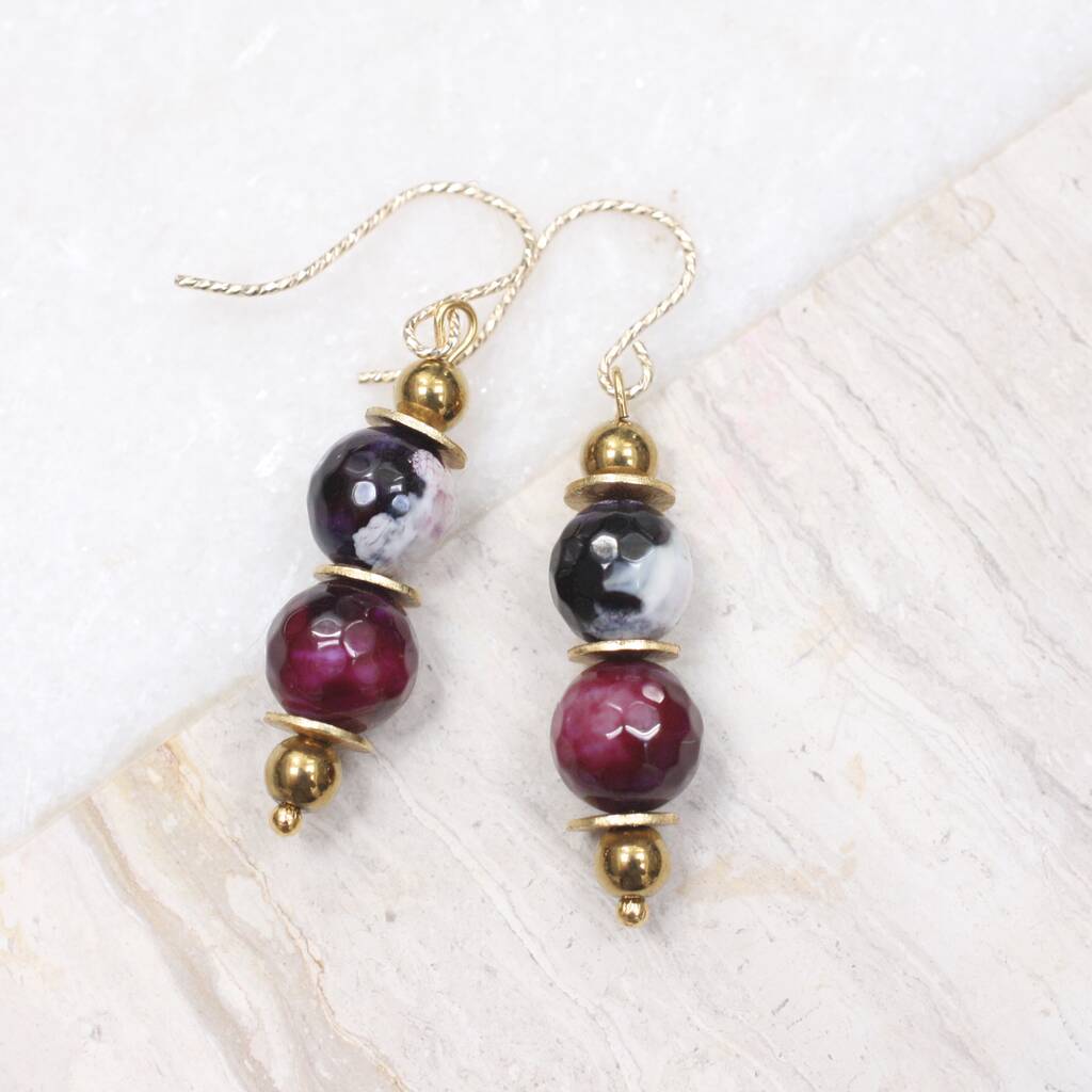 Purple Fire Agate Beaded Earrings By Magpie Living | notonthehighstreet.com