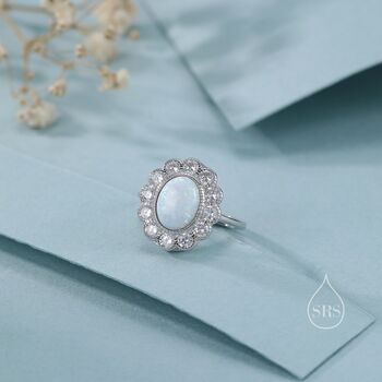 Sterling Silver Vintage Inspired Opal Cz Ring, 5 of 12