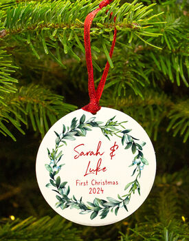 Personalised Couples First Christmas Decoration Mistletoe Bauble, 3 of 5