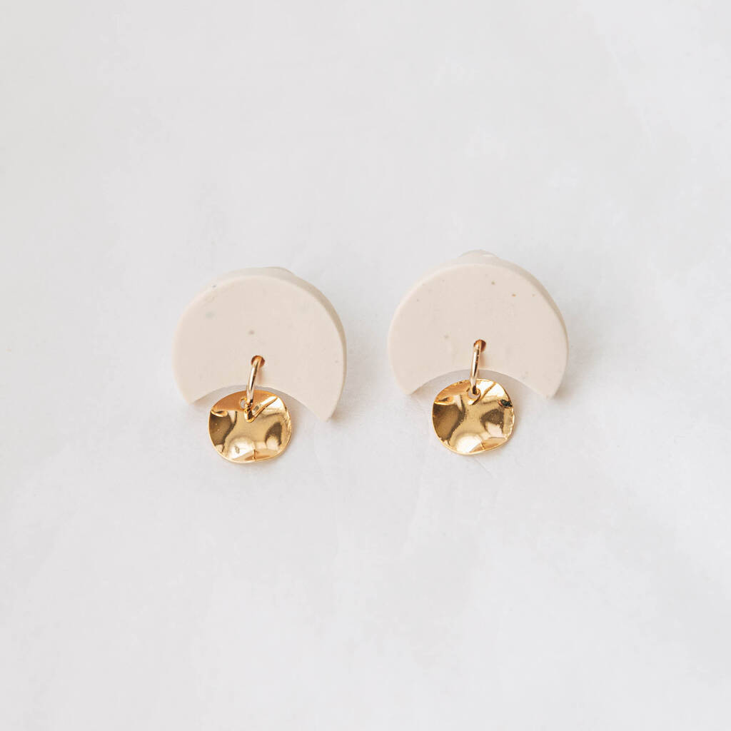Clay And Gold Plated Mini Studs Earrings 'Annabelle' By Pepper You