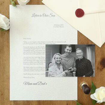 A Letter To Our Son On His Wedding Day Personalised Keepsake, 3 of 10