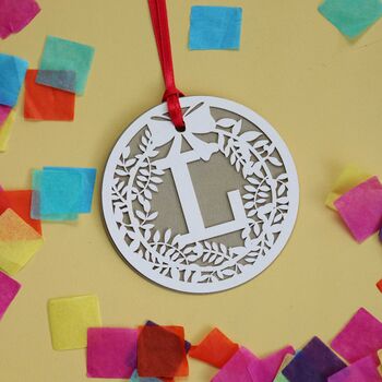 Set Of Five Papercut Wreath Initial Gift Tags, 3 of 3