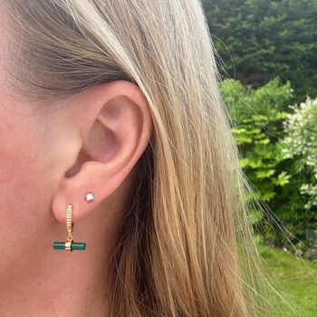 The T Bar Green Onyx Hoop Earrings, Gold Plated, 2 of 7